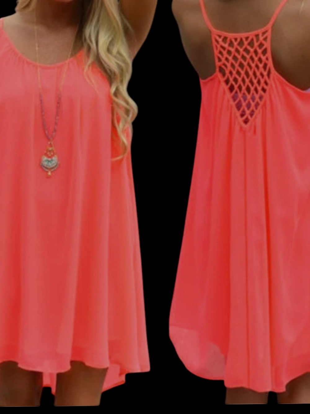 Sleeveless Neon Pink Mini Dress with Lattice Back Detail